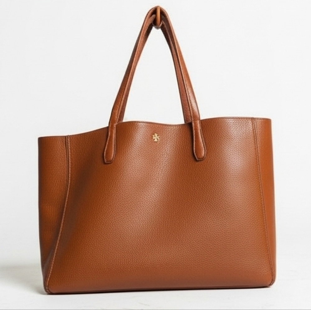 🤎Tory Burch Perry Pebbled Leather Tote - Tan/Pink Interior✨️